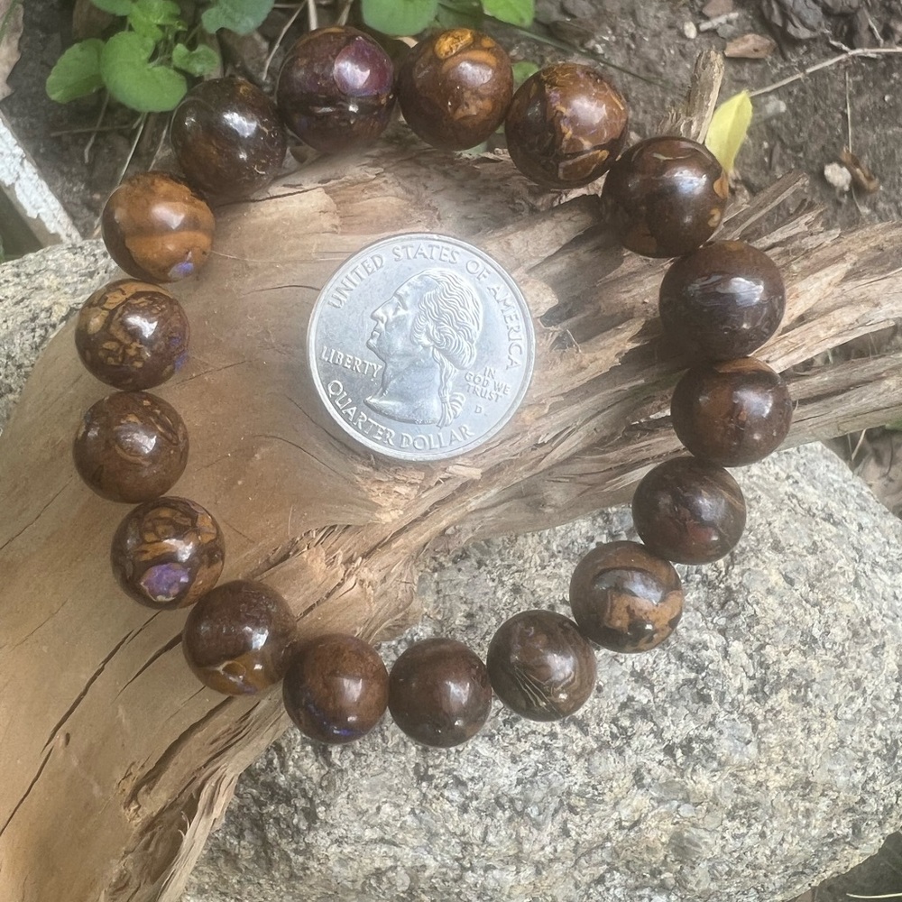 217Ct Natural Australian KOROIT Black Boulder Round Beads Bracelet Beautiful!!